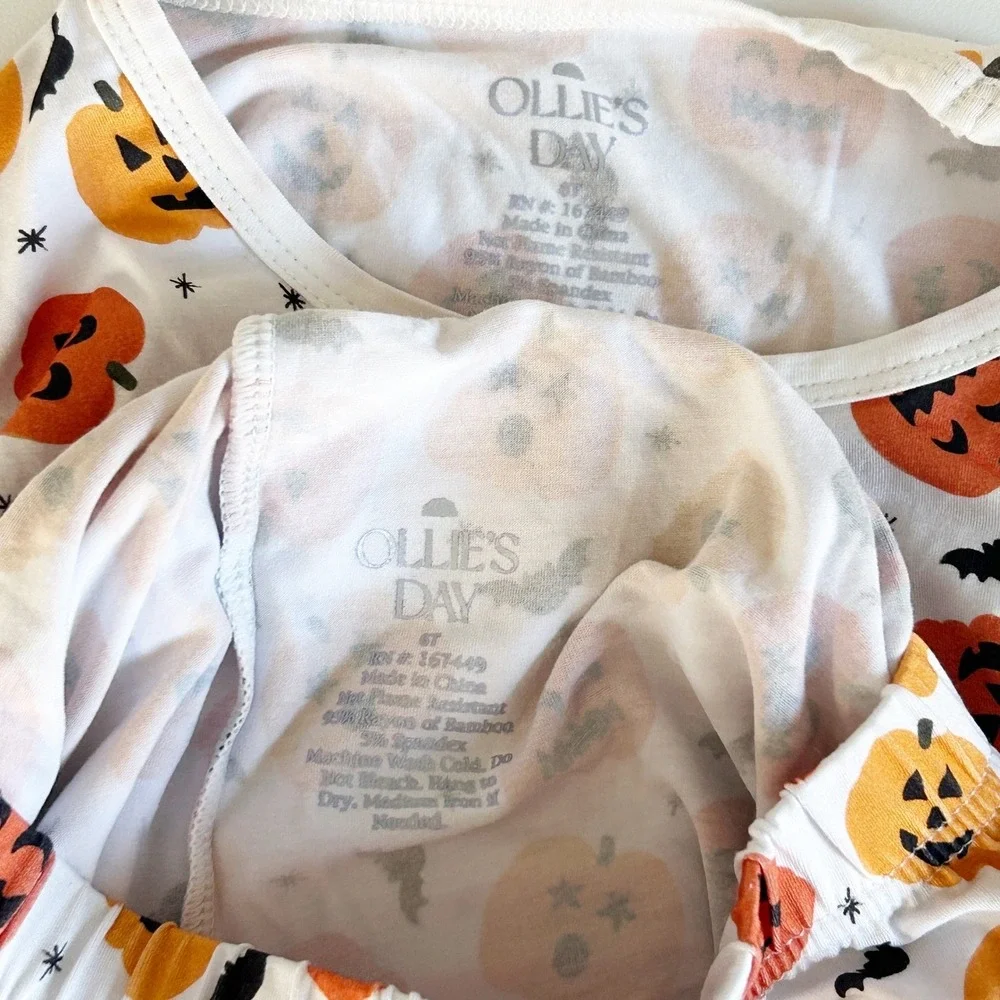 NWT Ollie's Day Kids Halloween Trick or Treat Pumpkin Bamboo Pajama Set Size 6T‎